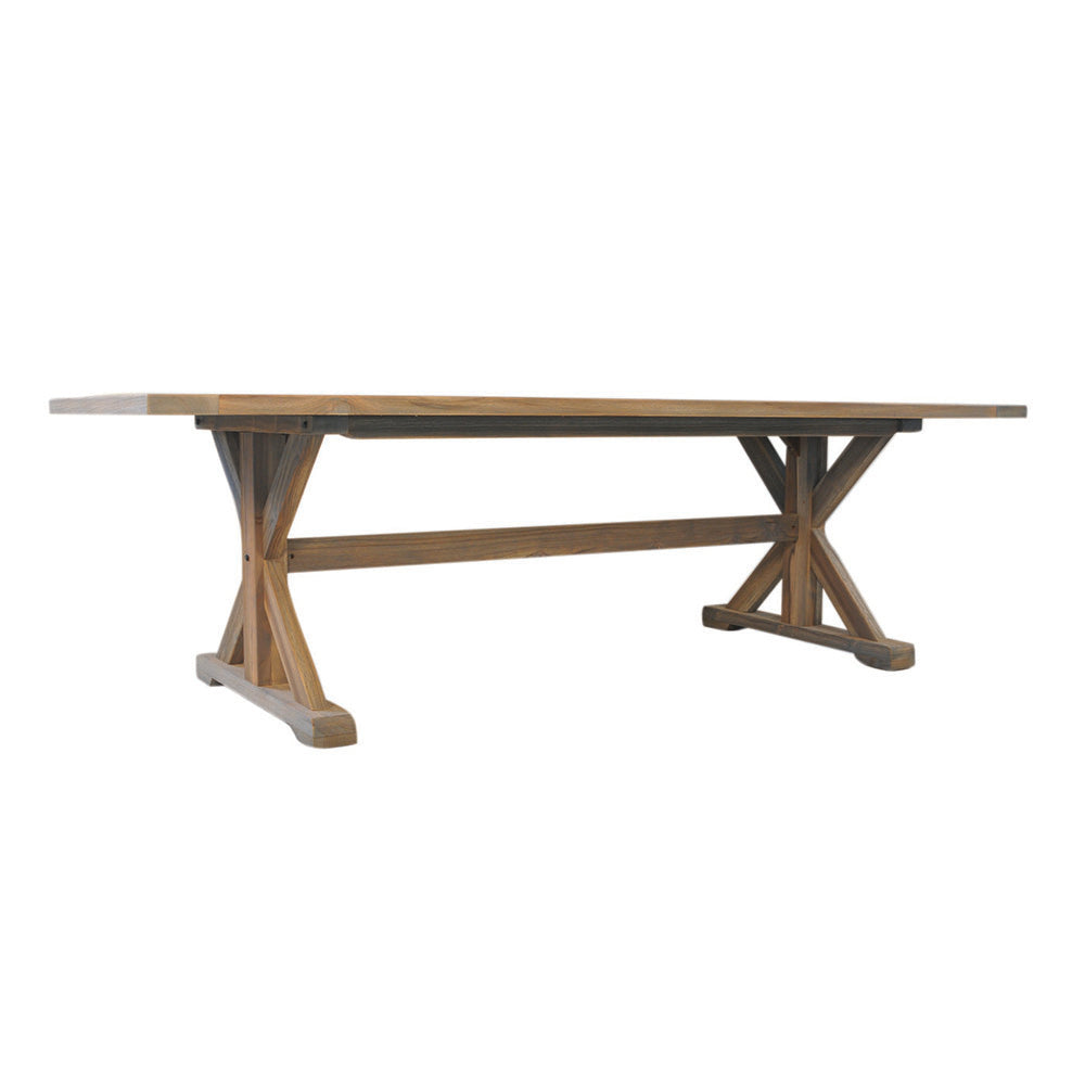 Lloyd Flanders Teak Outdoor 99" Trestle Base Rectangular Dining Table