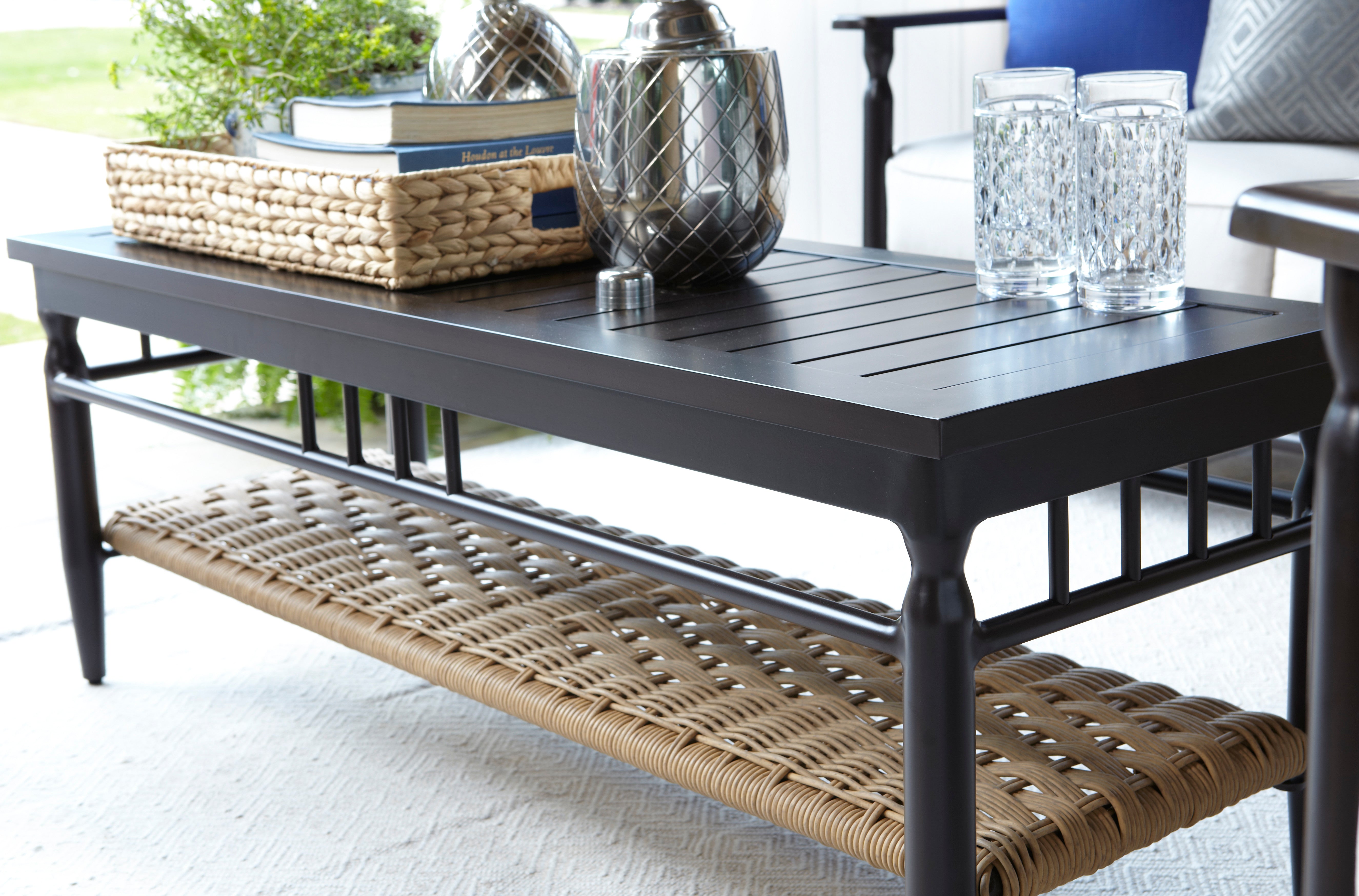 Lloyd Flanders Low Country Woven Vinyl Outdoor Rectangle Cocktail Table