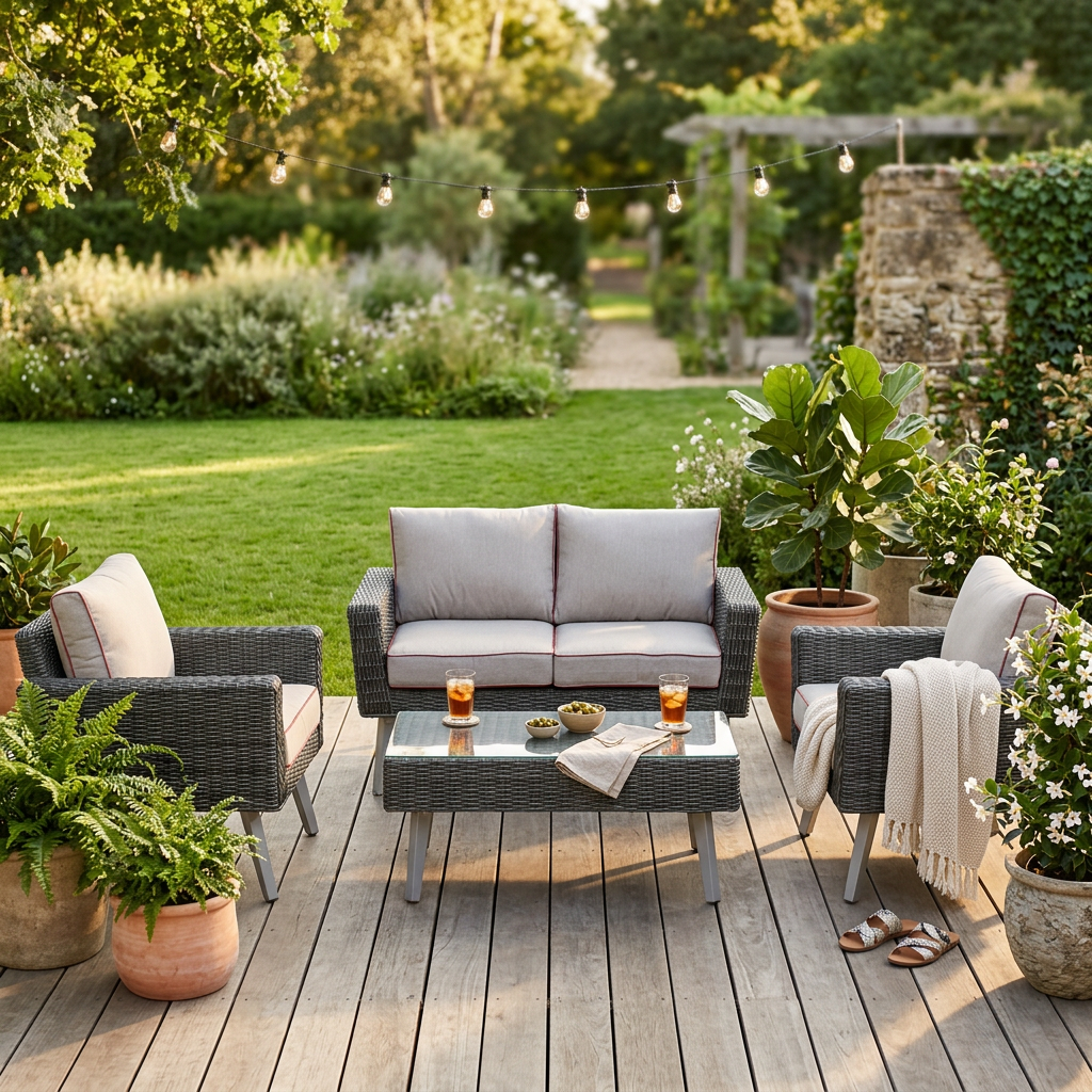 Alfresco Home Castlewood Wicker Aluminum Conversation Group w/ Sunbrella Cushions