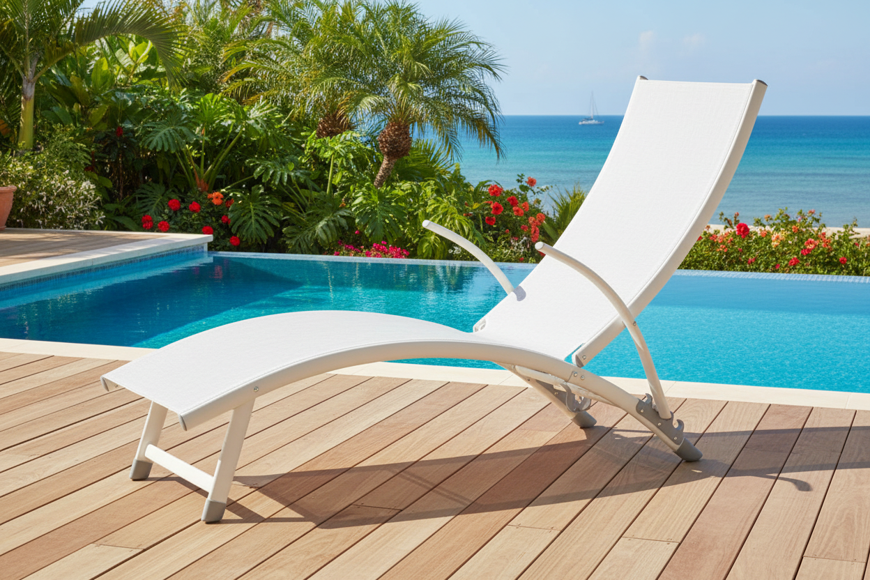 Alfresco Home Poolside Aluminum Outdoor Stackable Folding Chaise Lounge Chair