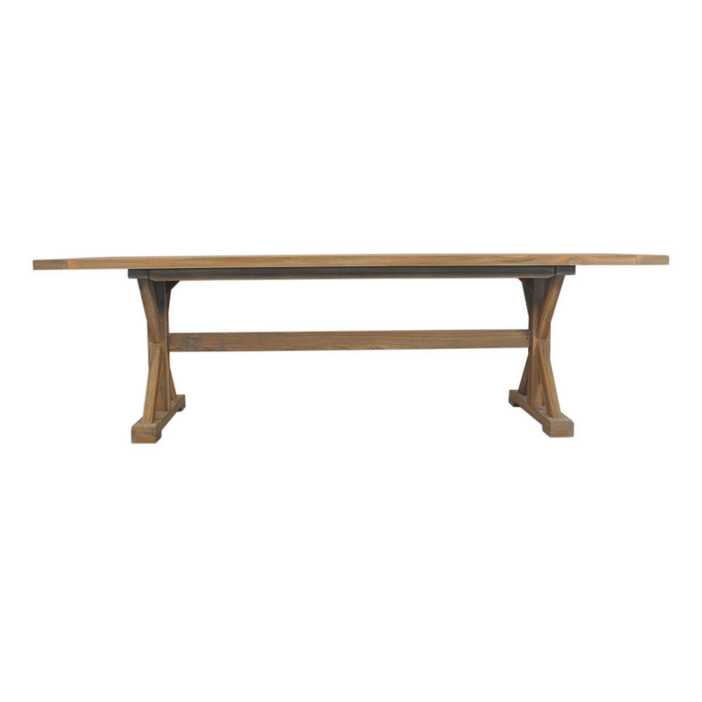 Lloyd Flanders Teak Outdoor 99" Trestle Base Rectangular Dining Table
