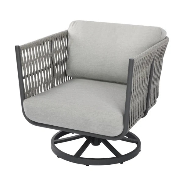 Gray swivel chair with cushioned seat and backrest on a white background
