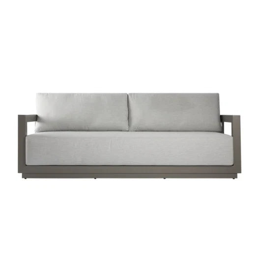 Gray sofa with aluminum frame on a white background