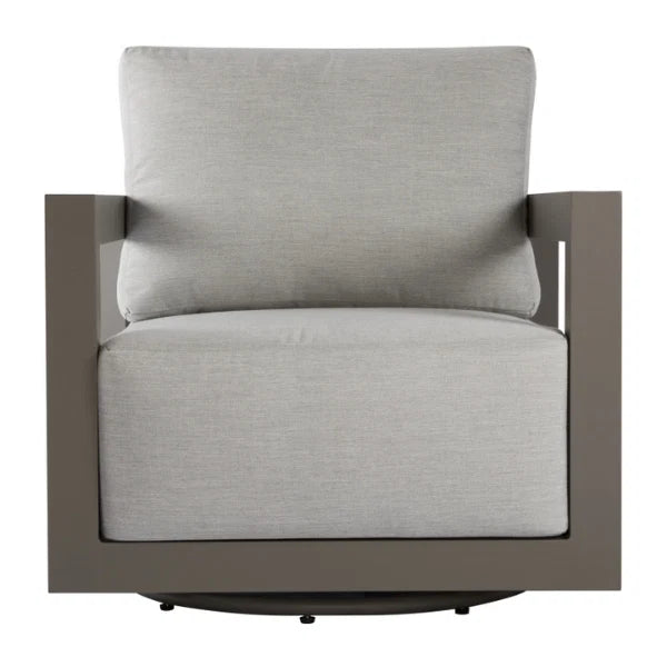 Gray swivel armchair with a light gray frame on a white background