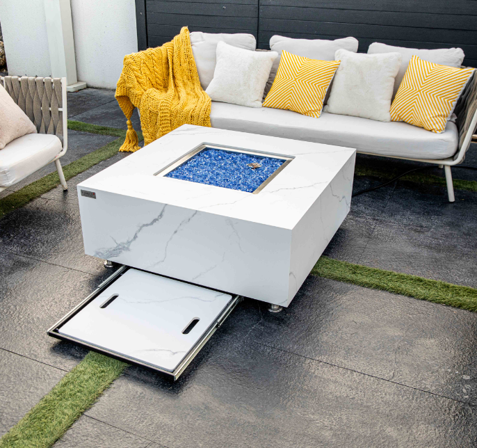 Elementi Plus Bianco Marble Porcelain  Fire Table