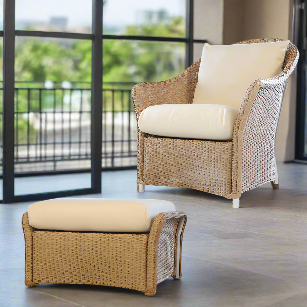 Lloyd Flanders Weekend Retreat Wicker Outdoor Lounge Chair + Ottoman