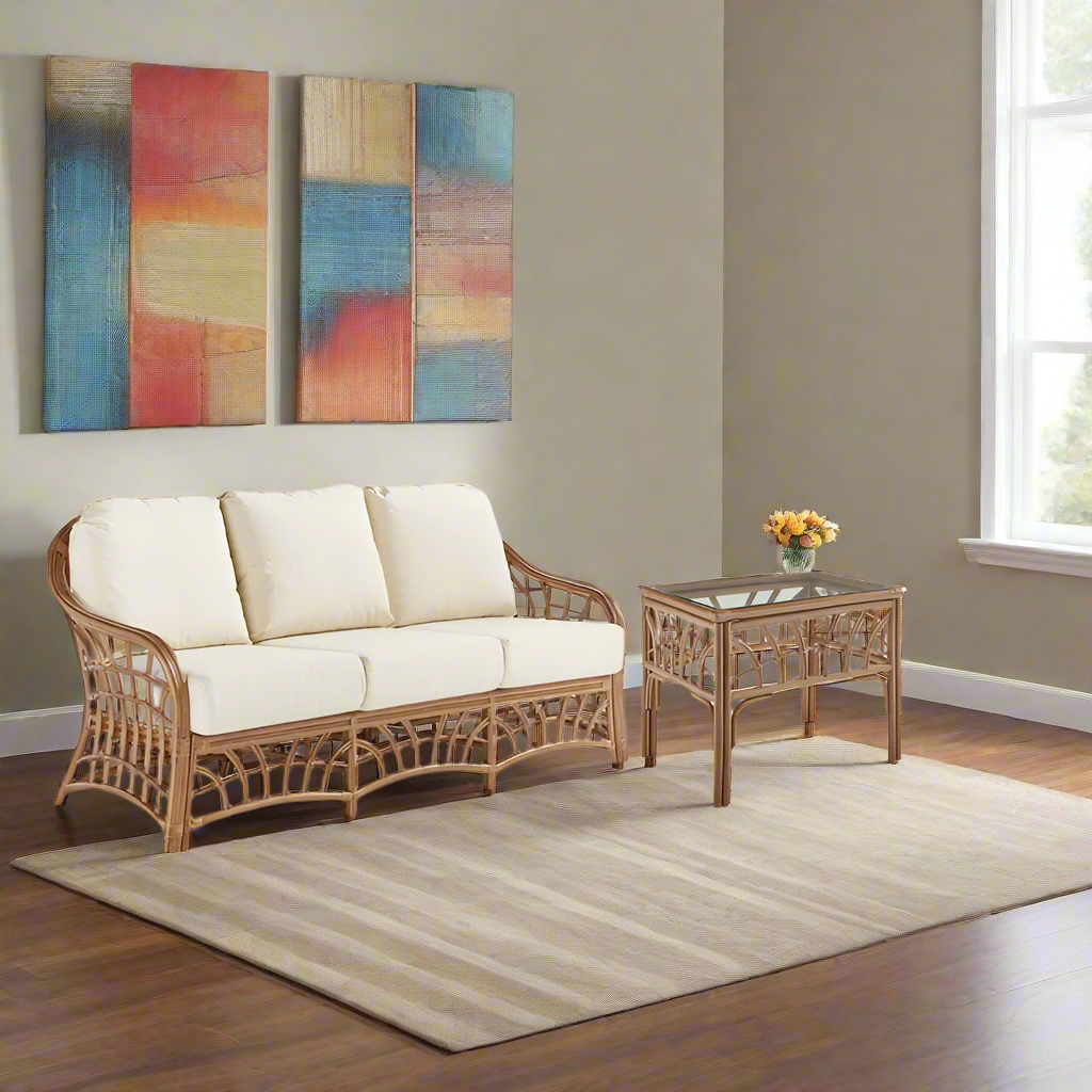 South Sea Rattan New Kauai Rattan Indoor Sofa & End Table Comfort Set
