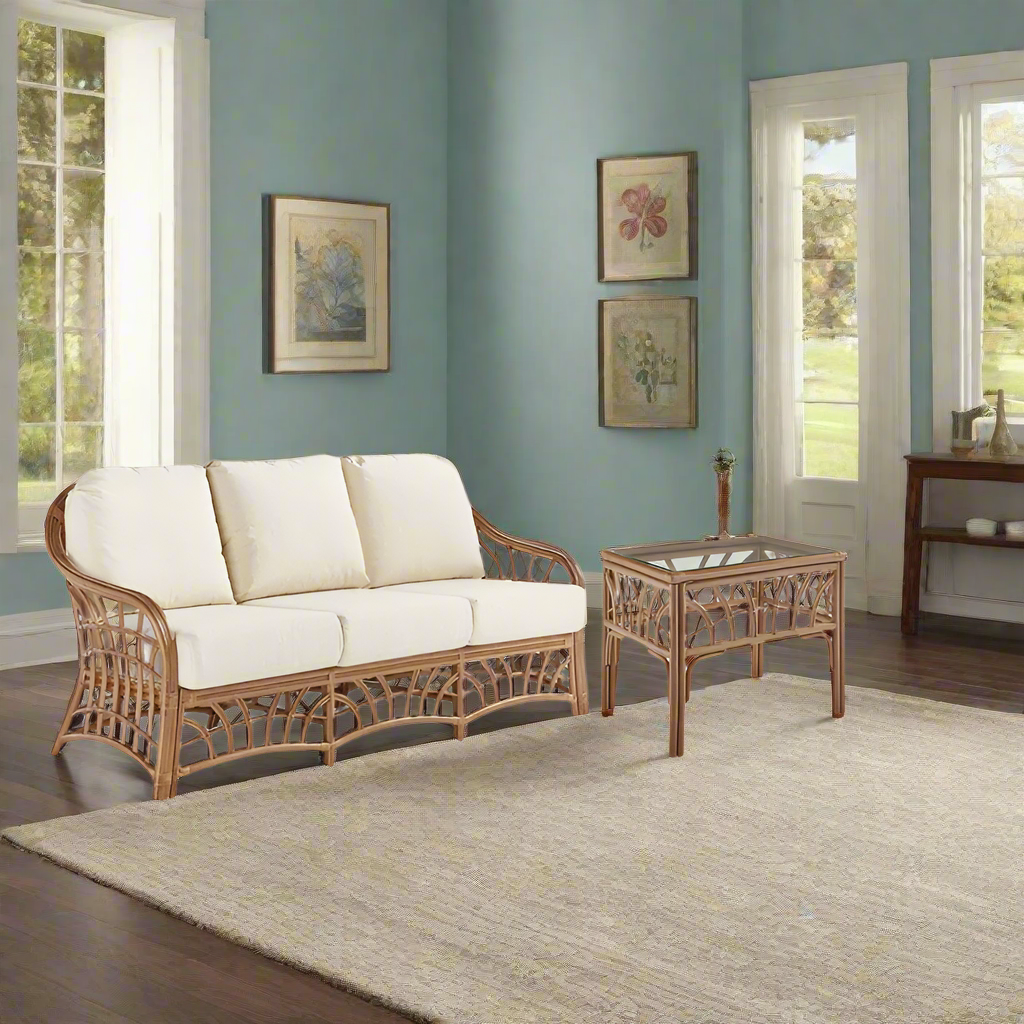 South Sea Rattan New Kauai Rattan Indoor Sofa & End Table Comfort Set