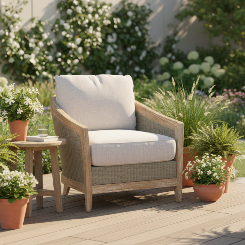 Sunset West Cambria Teak and Wicker Outdoor Club Chair