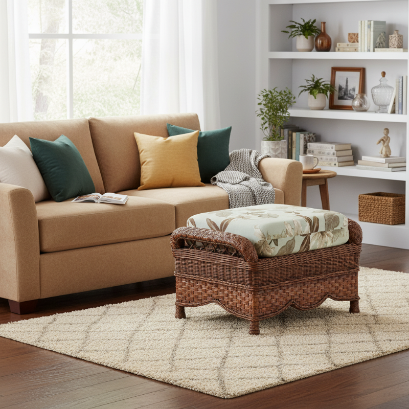 South Sea Rattan Autumn Morning Wicker Indoor Ottoman