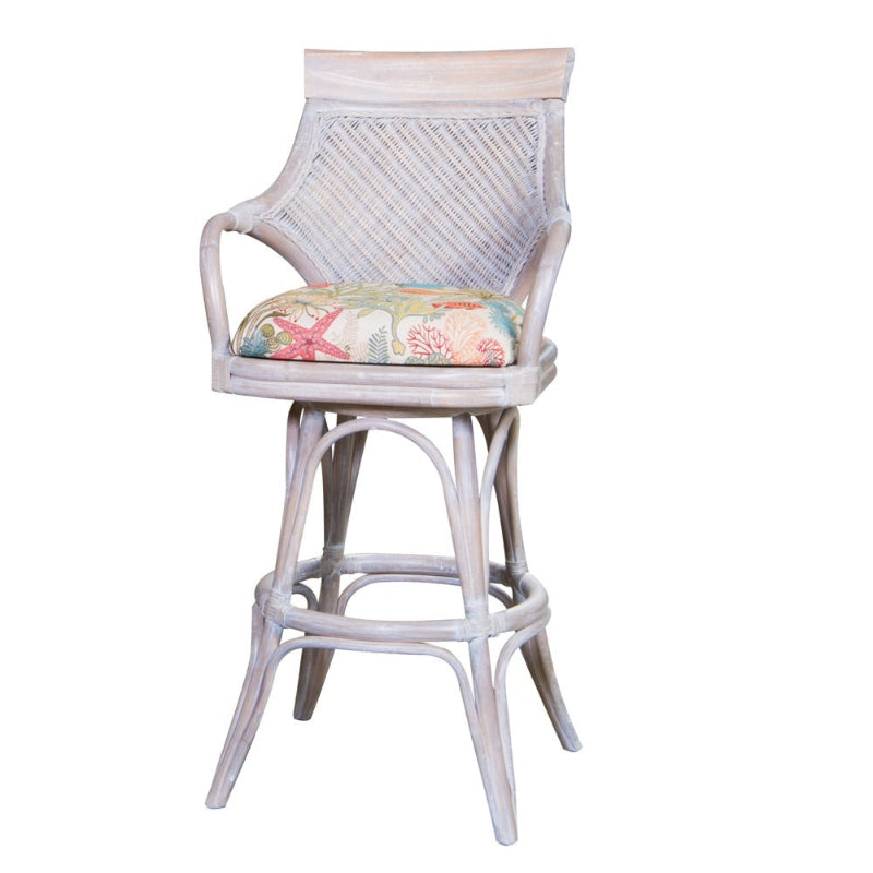 Alexander & Sheridan Bermuda Natural Rattan Indoor 30" Bar Stool with Cushion