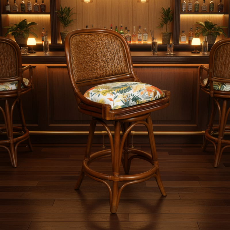 Alexander & Sheridan Cayman 24" Rattan Indoor Armless Bar Stool with Cushion