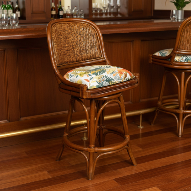 Alexander & Sheridan Cayman 24" Rattan Indoor Armless Bar Stool with Cushion