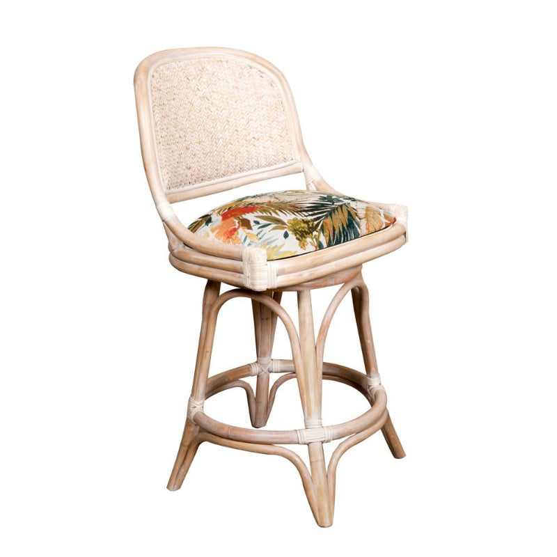 Alexander & Sheridan Cayman 24" Rattan Indoor Armless Bar Stool with Cushion