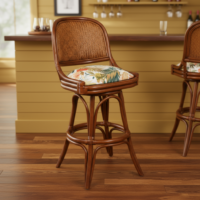 Alexander & Sheridan Cayman 30" Rattan Indoor Armless Bar Stool with Cushion