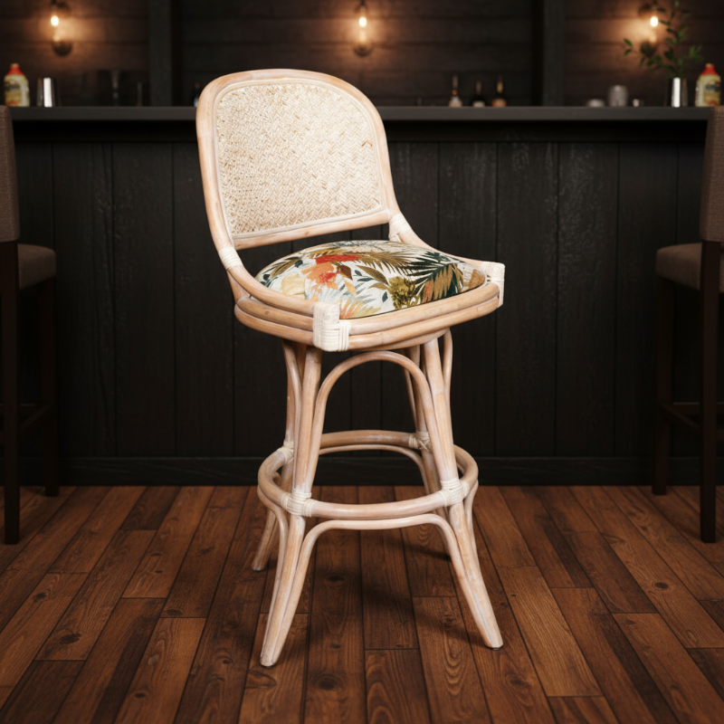 Alexander & Sheridan Cayman 30" Rattan Indoor Armless Bar Stool with Cushion