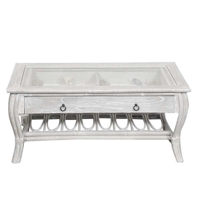 Alexander & Sheridan Cuba Rattan Indoor Cocktail Table with Glass Top and Drawer
