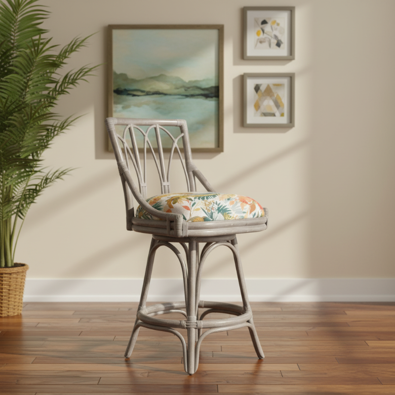 Alexander & Sheridan Cuba 24" Rattan Indoor Armless Bar Stool with Cushion