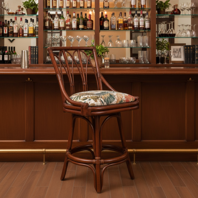 Alexander & Sheridan Cuba 24" Rattan Indoor Armless Bar Stool with Cushion