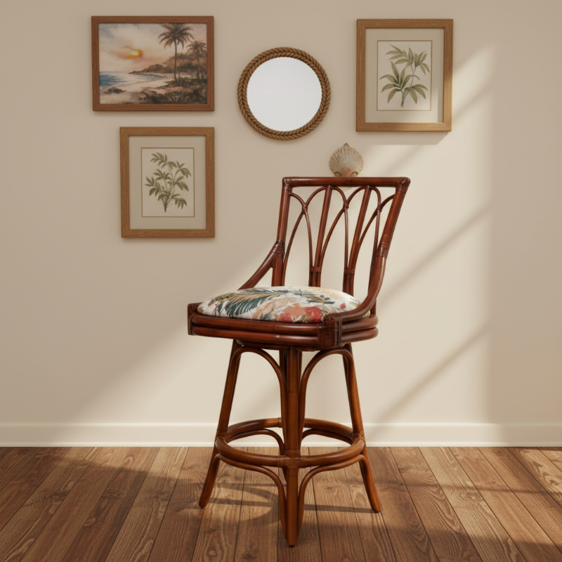 Alexander & Sheridan Cuba 24" Rattan Indoor Armless Bar Stool with Cushion
