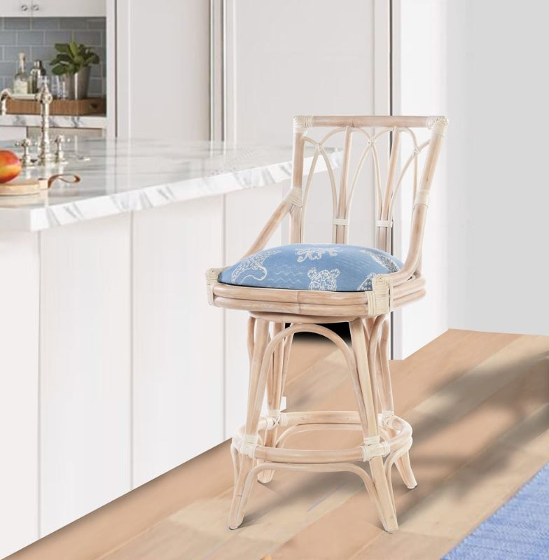 Alexander & Sheridan Cuba 24" Rattan Indoor Armless Bar Stool with Cushion