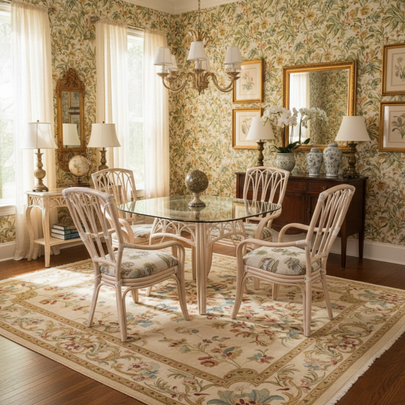 Alexander & Sheridan Cuba Rattan Indoor 4-Person Dining Set with Dining Armchairs and Cushions