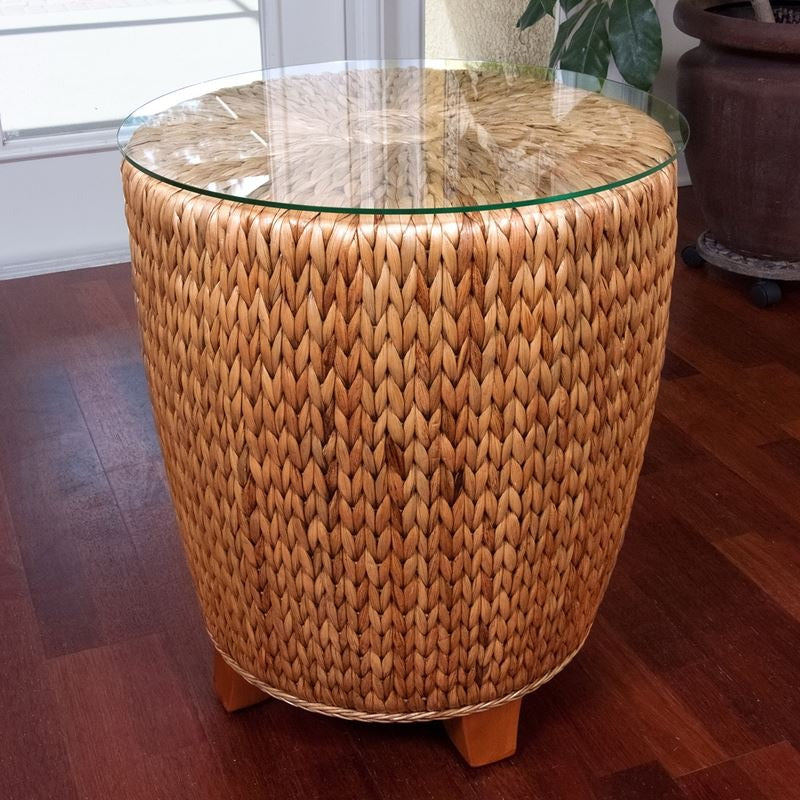 Alexander & Sheridan Key Largo Rattan Indoor Round End Table With Glass