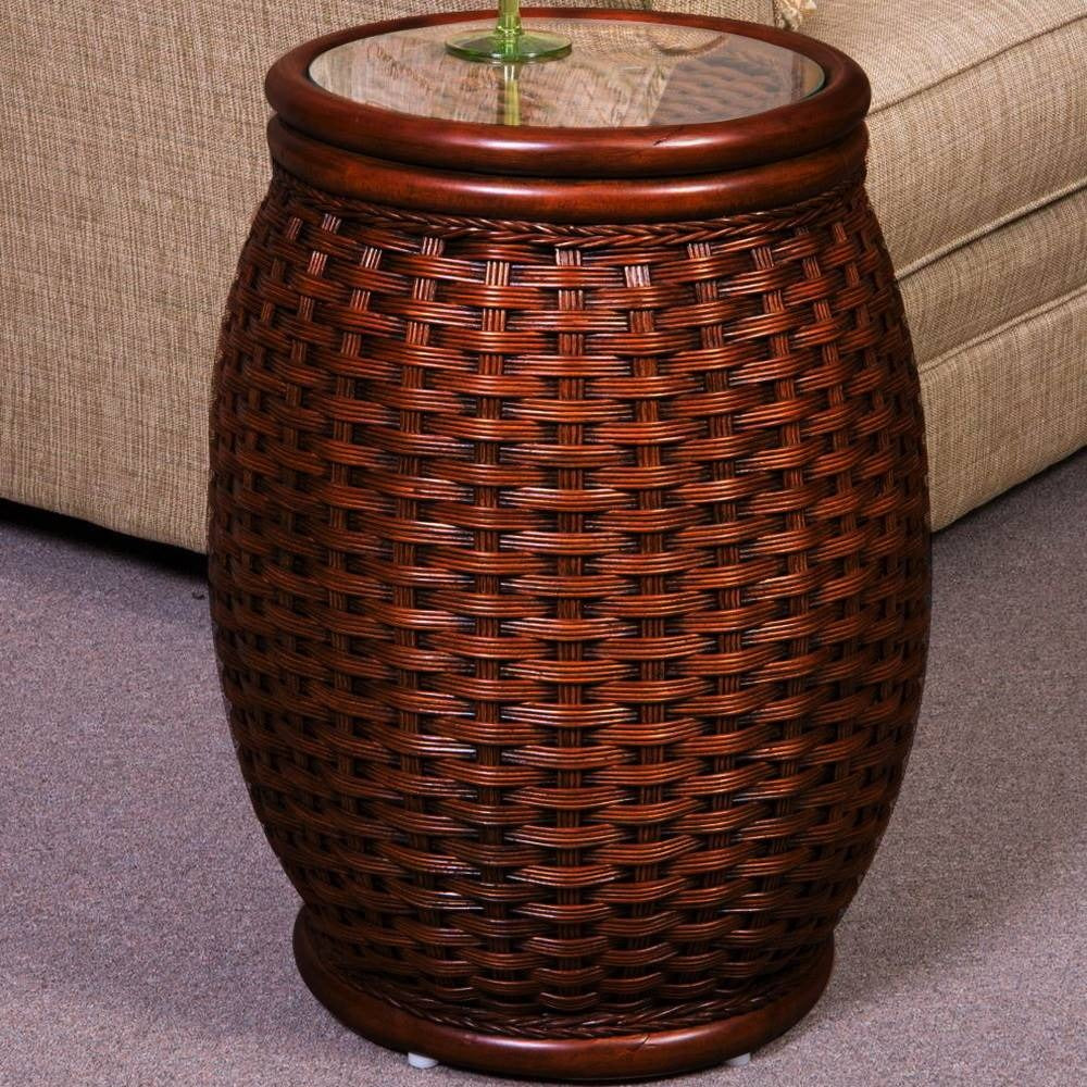 Alexander & Sheridan Kona Rattan Indoor Round End Table With Glass