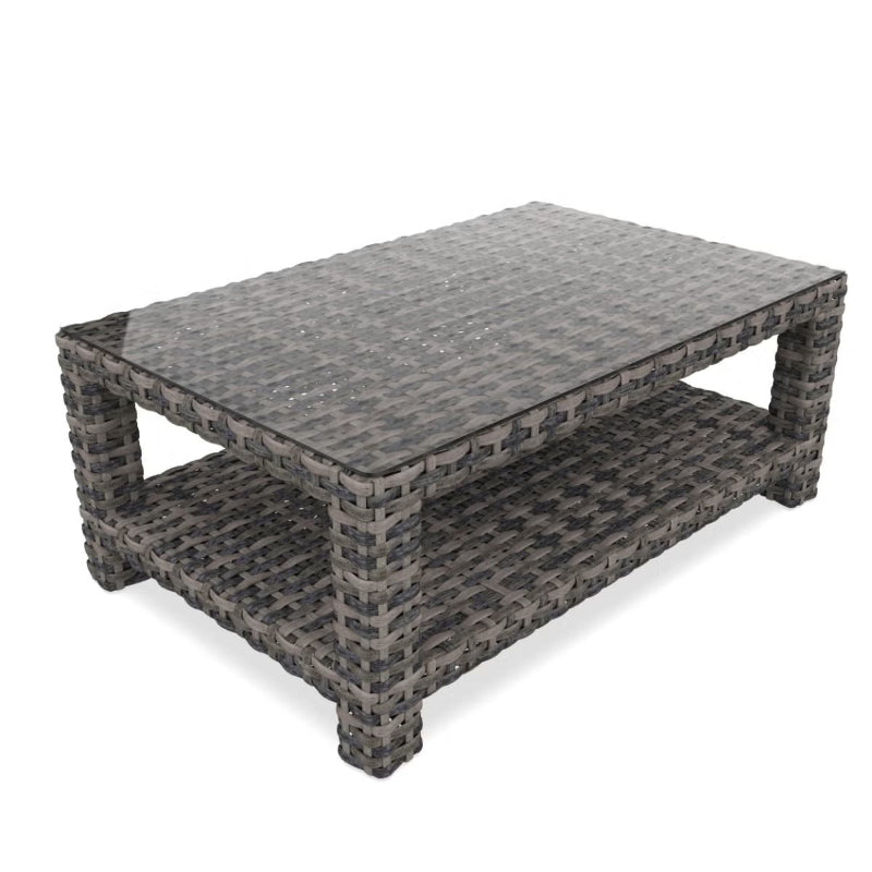 Forever Patio Cavalier Wicker Rectangular Coffee Table with Shelf & Glass Top