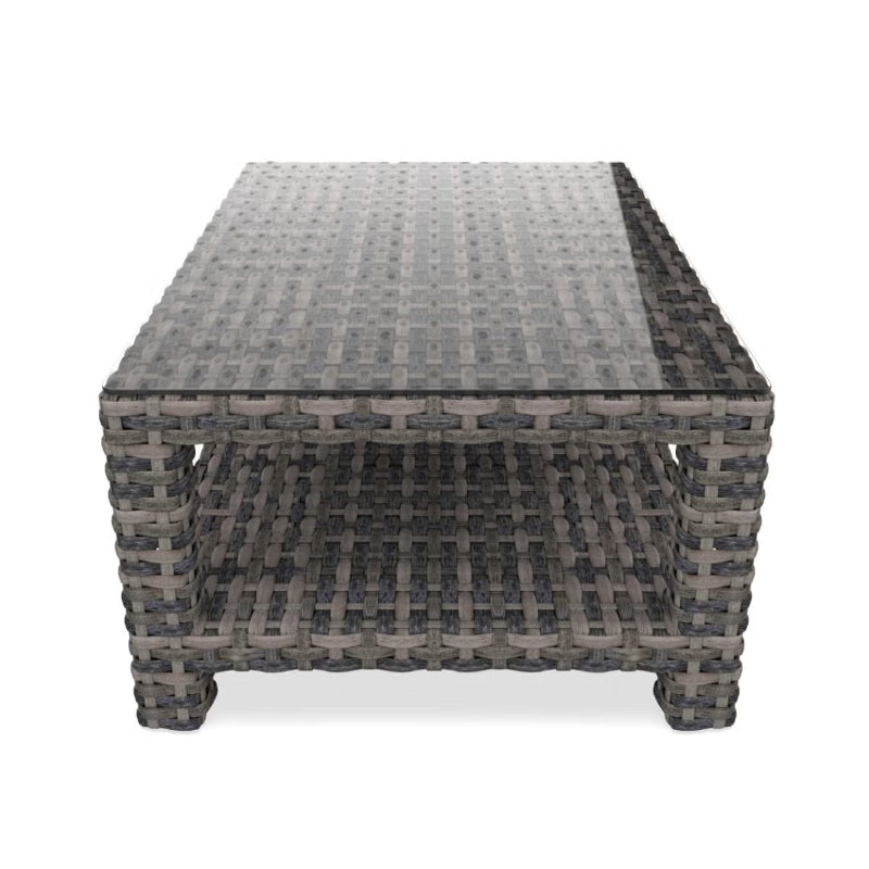 Forever Patio Cavalier Wicker Rectangular Coffee Table with Shelf & Glass Top
