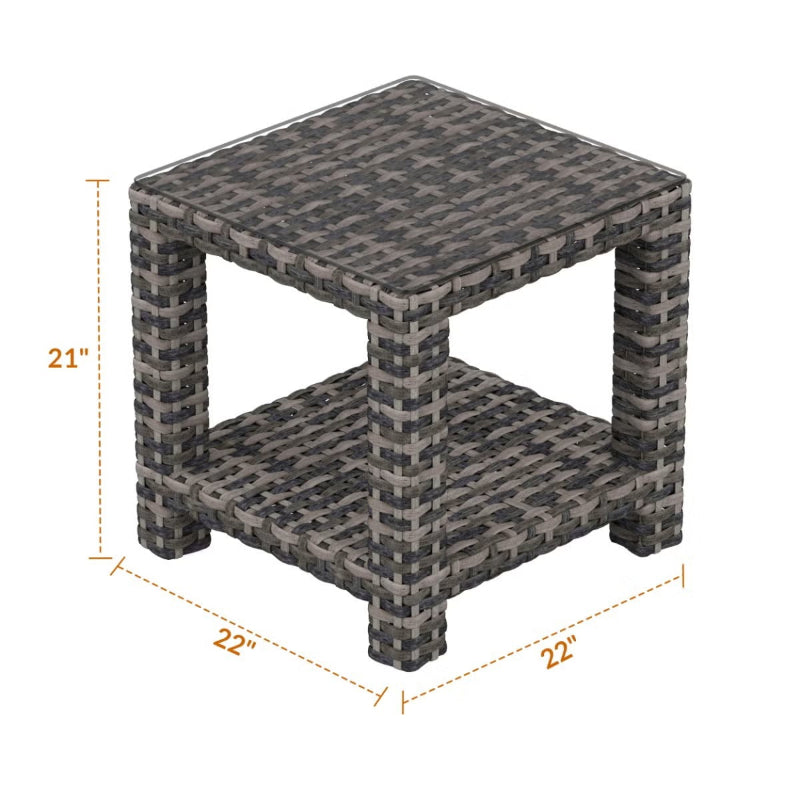 Forever Patio Cavalier Wicker Outdoor End Table with Shelf and Glass Top