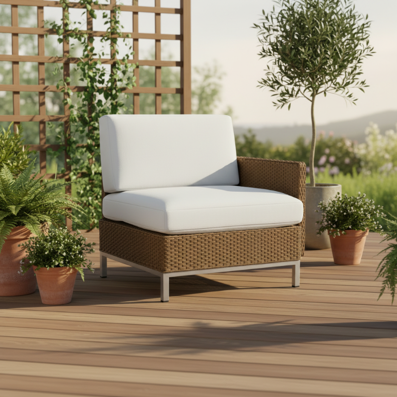 Lloyd Flanders Elements Wicker Outdoor Left Arm Lounge Chair with Loom Arm and Back