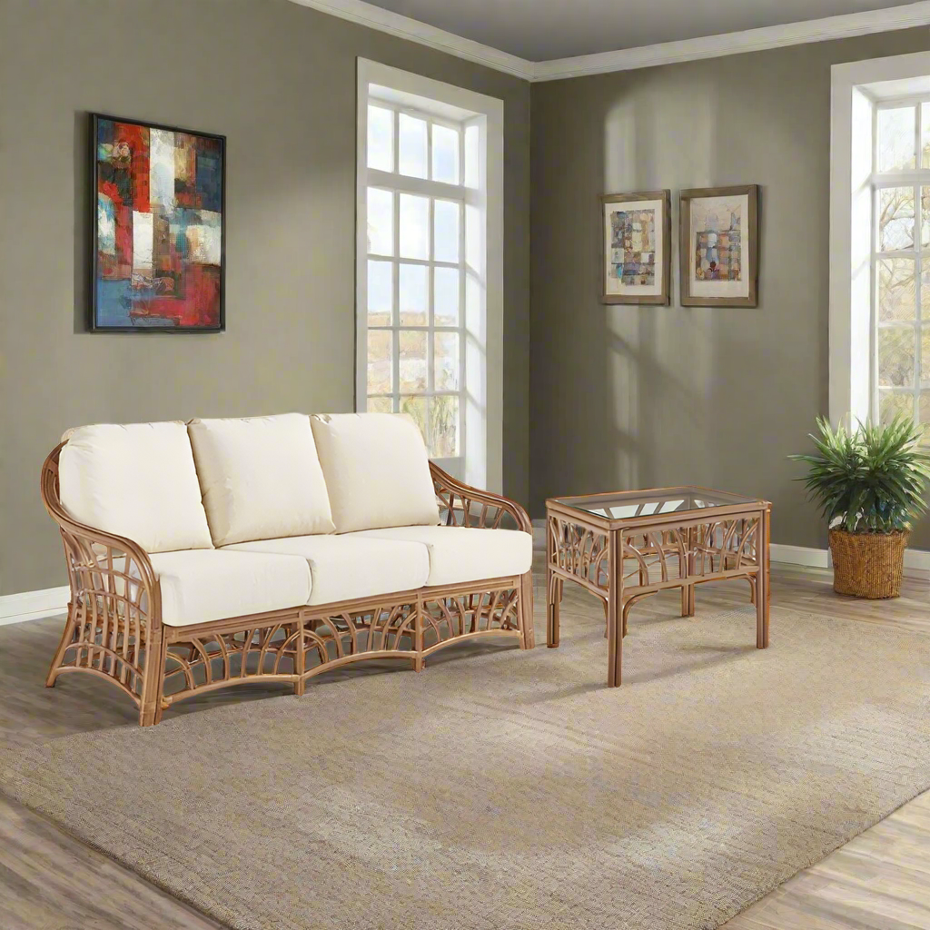 South Sea Rattan New Kauai Rattan Indoor Sofa & End Table Comfort Set