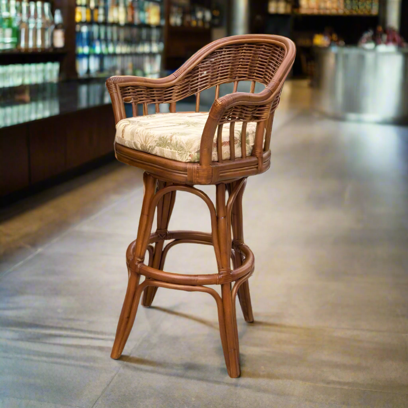 Alexander & Sheridan Bridgeport Natural Rattan Indoor 30" Bar Stool with Cushion