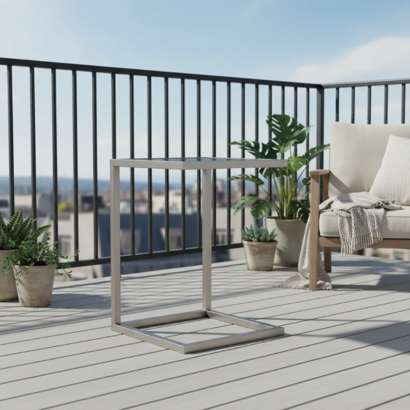 Lloyd Flanders Elements Stainless Steel Outdoor Side Table with Glass