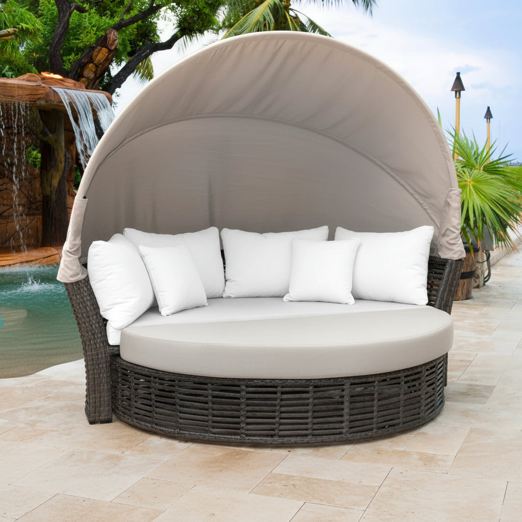 Panama Jack Graphite Wicker Aluminum Outdoor Canopy Daybed with Cushions