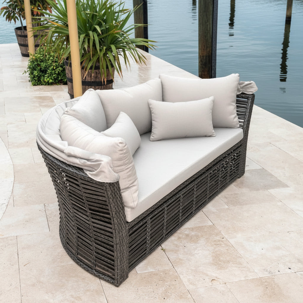 Panama Jack Graphite Wicker Aluminum Outdoor Canopy Daybed with Cushions