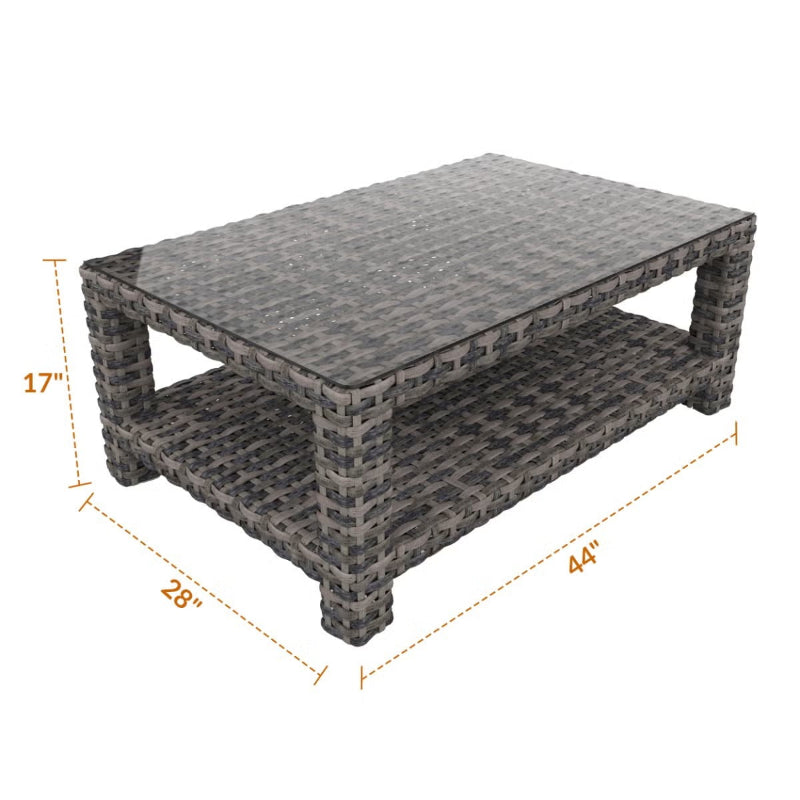 Forever Patio Cavalier Wicker Rectangular Coffee Table with Shelf & Glass Top