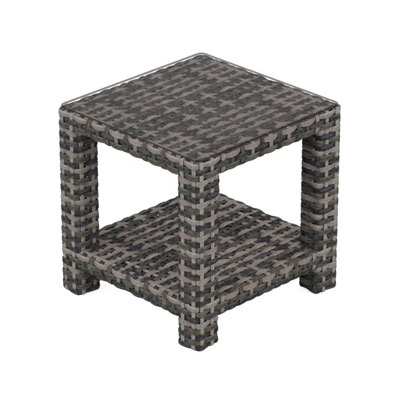 Forever Patio Cavalier Wicker Outdoor End Table with Shelf and Glass Top