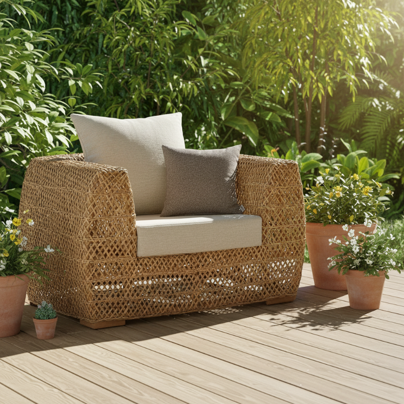 Panama Jack Sumatra Outdoor Wicker Lounge Chair with Cushions