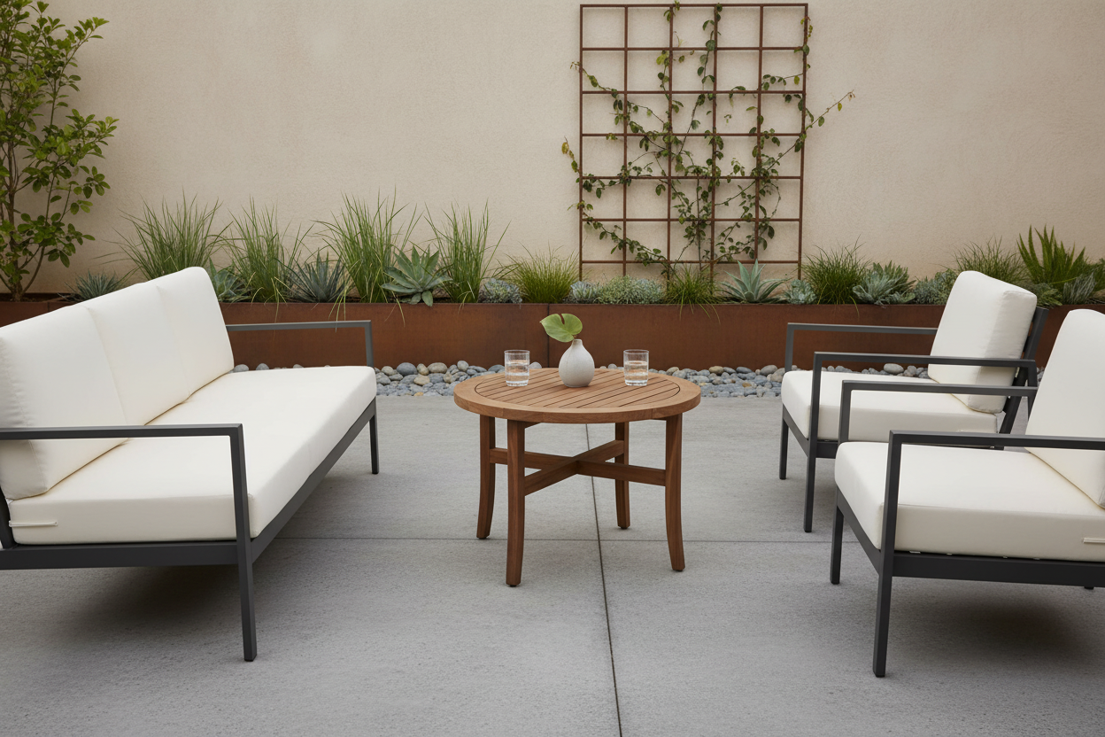 Lloyd Flanders Teak Outdoor 40" Round Tapered Leg Cocktail Table