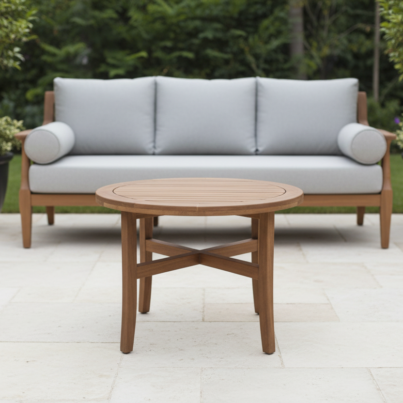 Lloyd Flanders Teak Outdoor 40" Round Tapered Leg Cocktail Table
