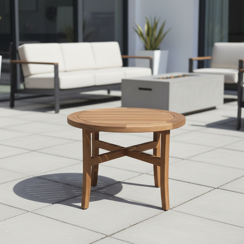 Lloyd Flanders Teak Outdoor 40" Round Tapered Leg Cocktail Table