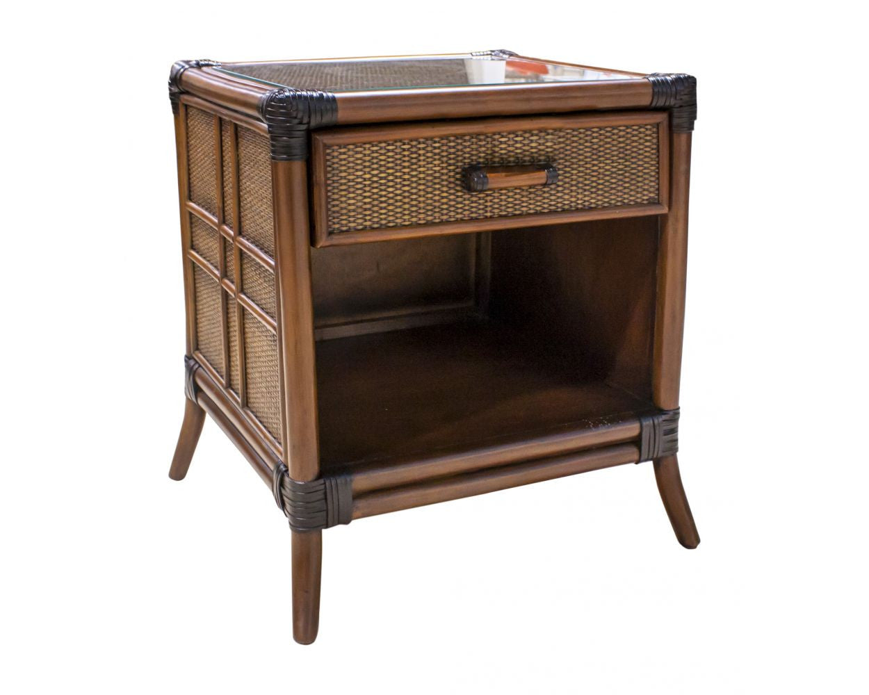 Hospitality Rattan Palm Cove 1-Drawer Nightstand with Glass