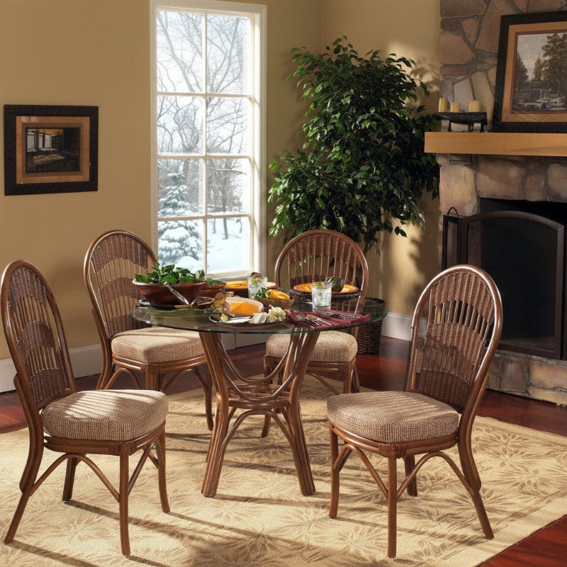 South Sea Rattan Bermuda Wicker Indoor 4-Person Dining Room Set with Side Chairs