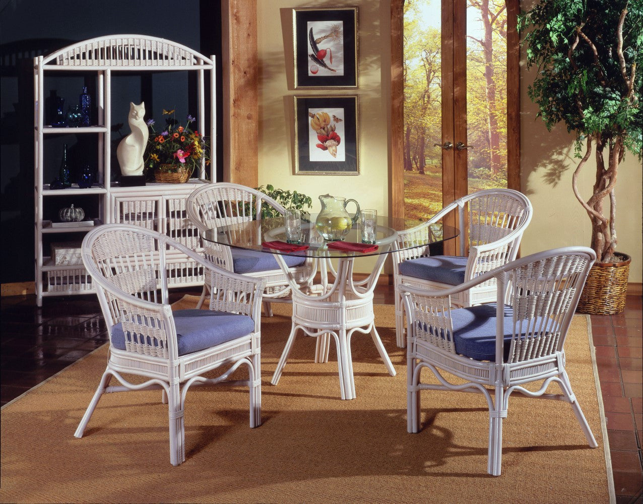 South Sea Rattan Bermuda Indoor Dining Room Set With Captains Chairs