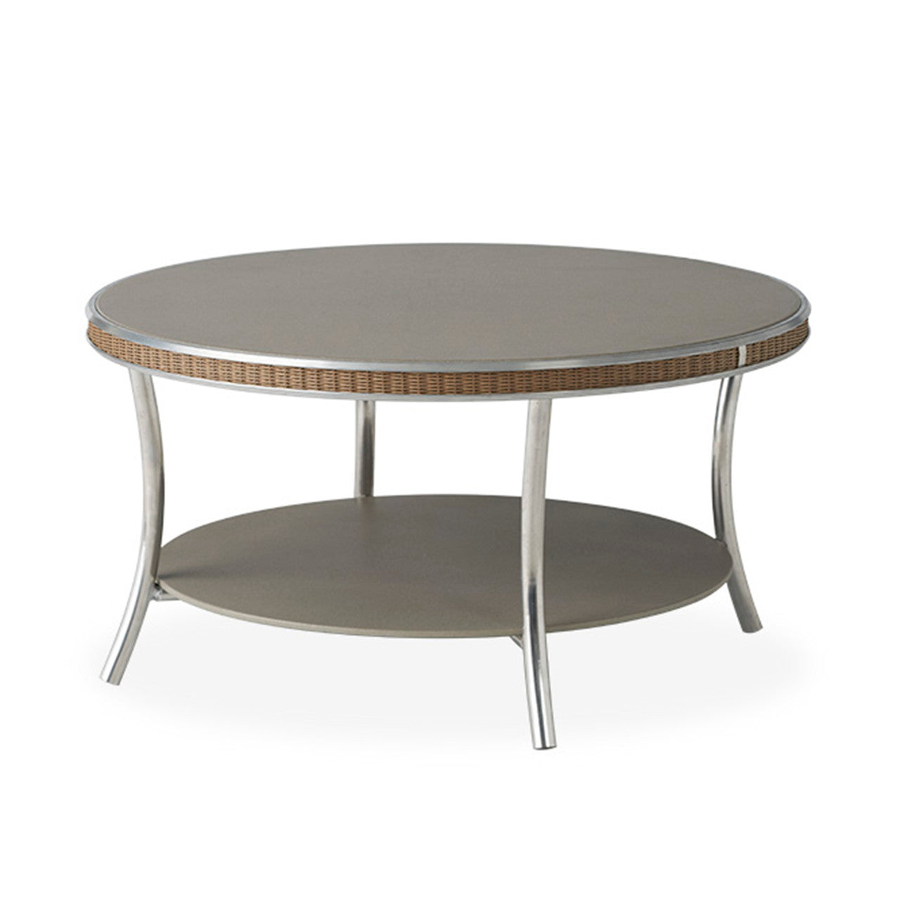 Lloyd Flanders Essence 33" Round Cocktail Table with Taupe Glass