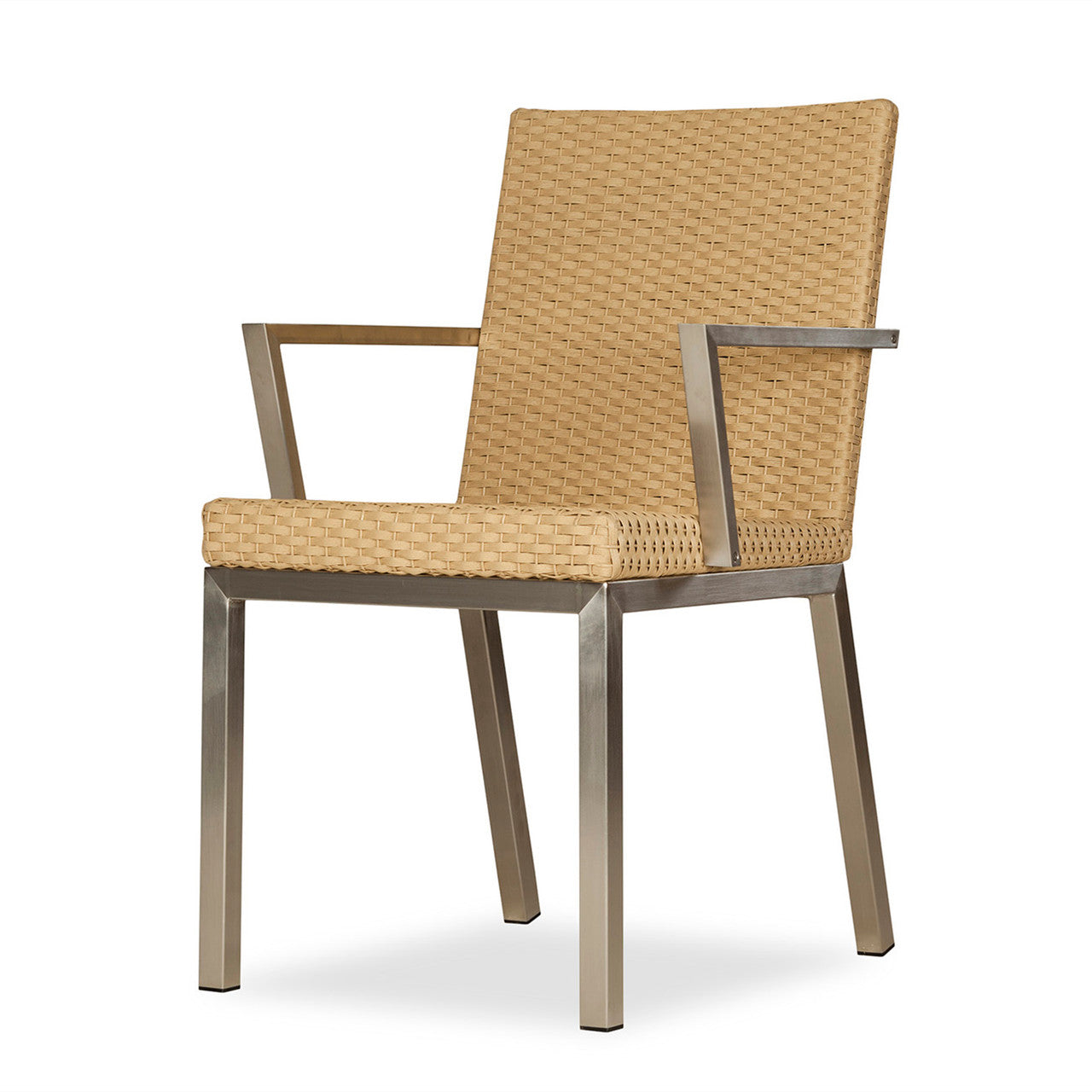 Lloyd Flanders Elements Wicker Dining Arm Chair With Stainless Steel Arms and Base