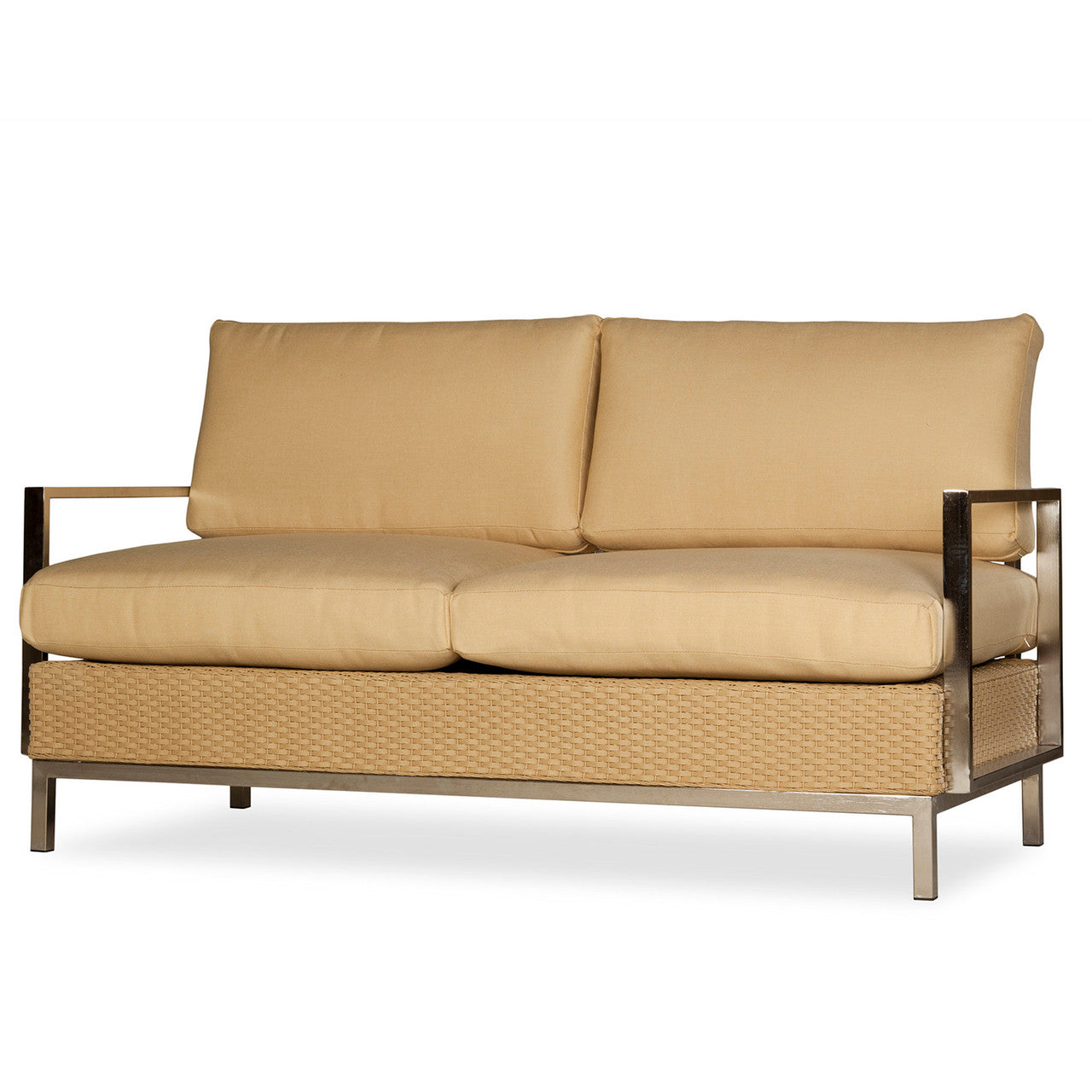 Lloyd Flanders Elements Wicker Settee With Stainless Steel Arm and Back
