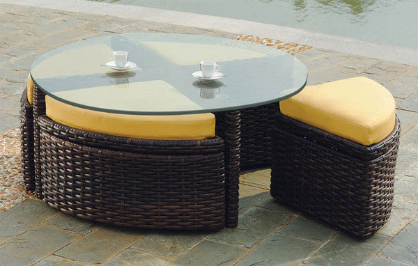 South Sea Rattan Saint Tropez Outdoor Wicker Sushi Table With Ottomans